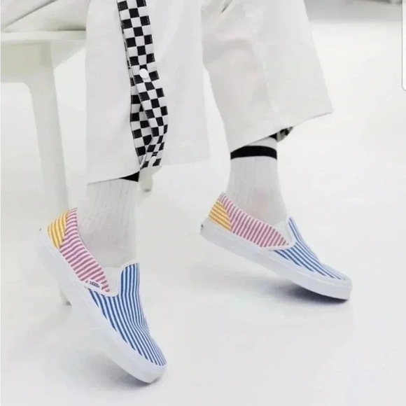 Vans Classic Slip-On Deck Club Mix Stripes Skateboarding sneakers women's 8.5 - Picture 2 of 13
